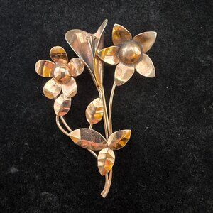 Vintage Sterling Silver Gold-Washed Floral Brooch Calla Lily & Daffodils READ